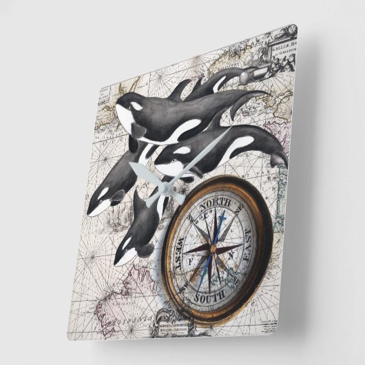 Orca Nautical Compass Quadratische Wanduhr (Winkel)