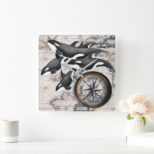 Orca Nautical Compass Quadratische Wanduhr (Zuhause)