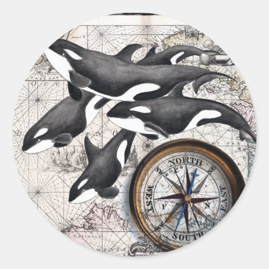 Orca-Nautikkompass Runder Aufkleber (Vorderseite)