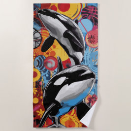 Orca Pop Art Street Style Farbige Ozeangestaltung Strandtuch
