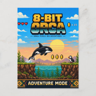 Orca, Retro-8-Bit-Pixel-Art Postkarte