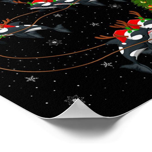 Orca Santa Sleigh Flying Funny Magical Christmas T Poster (Ecke)