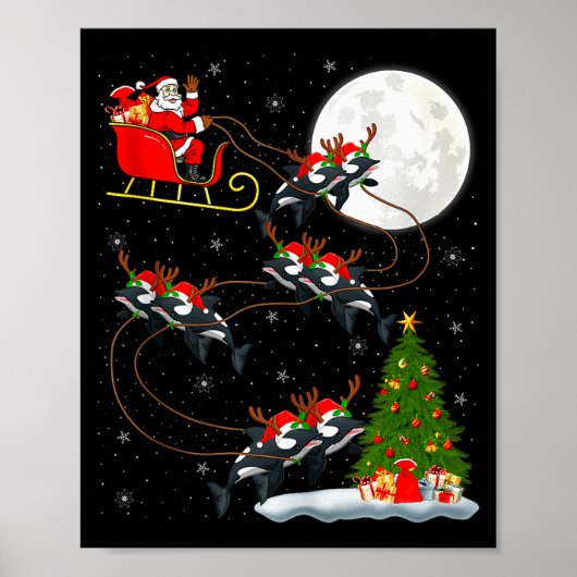 Orca Santa Sleigh Flying Funny Magical Christmas T Poster (Vorne)