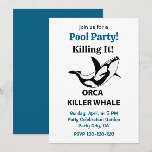 Orca Schwertwal bringt es Poolparty Funny Einladung