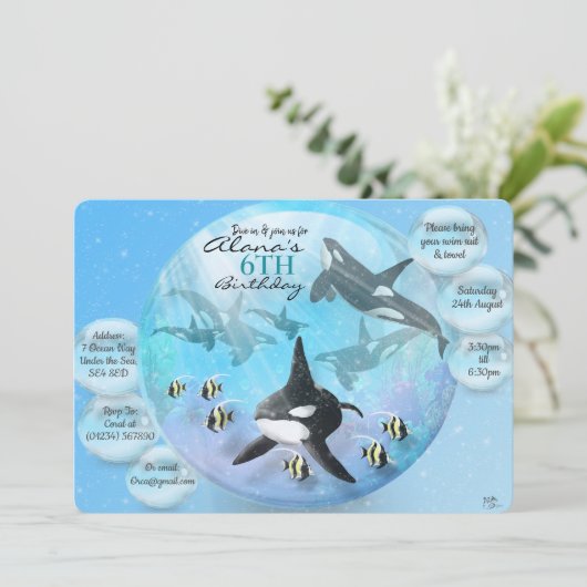 Orca Snow Globe Geburtstag Einladungen (Stehend Vorderseite)