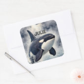 Orca Stormy waves, Personalized Square Sticker (Umschlag)