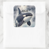 Orca Stormy waves, Personalized Square Sticker (Tasche)