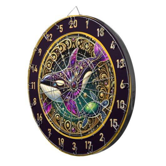 Orca Turtle Rundweg Rustikale Wand Kunst Dartscheibe (Vorderseite rechts)