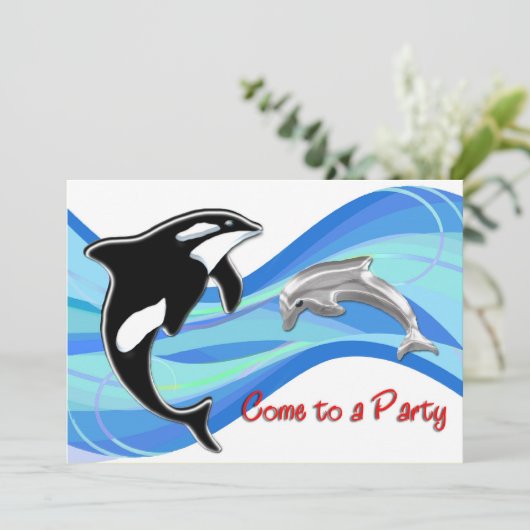 Orca und Dolphin in den Waves Einladung (Stehend Vorderseite)
