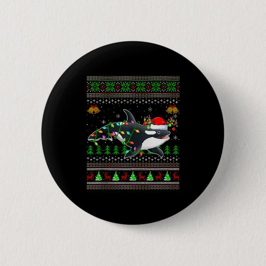 Orca-Wal hässliche Weihnachtspullover Santa Meer A Button (Vorderseite)
