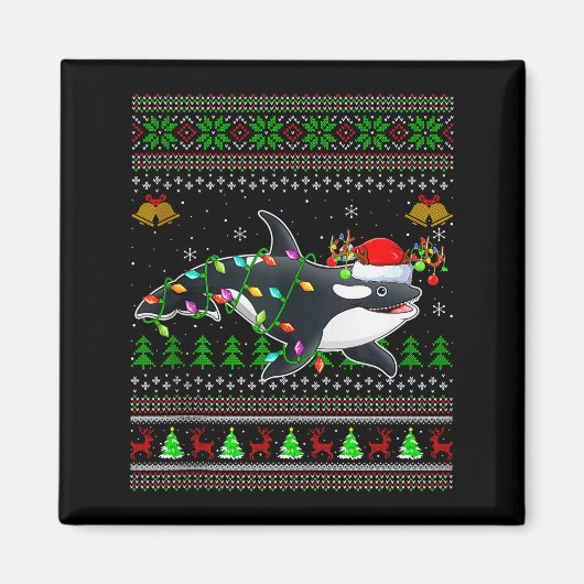 Orca-Wal hässliche Weihnachtspullover Santa Meer A Magnet (Vorne)