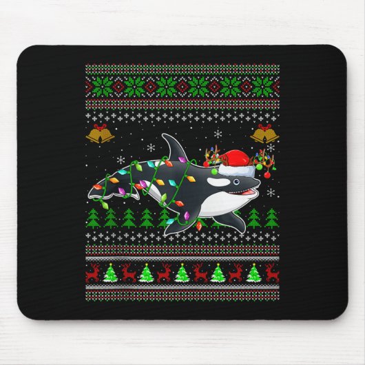 Orca-Wal hässliche Weihnachtspullover Santa Meer A Mousepad (Vorne)