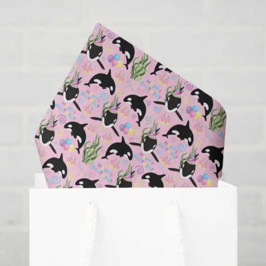 Orca-Wal-Taschentücher in Rosa Seidenpapier (Geschenk Tasche)