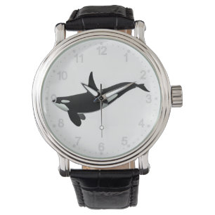 Orca-Waldarstellung - Hintergrundfarbe auswählen Armbanduhr