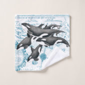 Orca Wale Familie uralt blau Badhandtuch Set (Waschlappen)