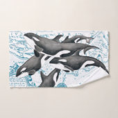 Orca Wale Familie uralt blau Badhandtuch Set (Handtuch)