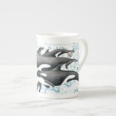 Orca Wale Familie uralt blau Porzellantasse (Vorderseite Rechts)