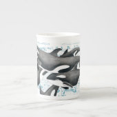 Orca Wale Familie uralt blau Porzellantasse (Vorderseite)