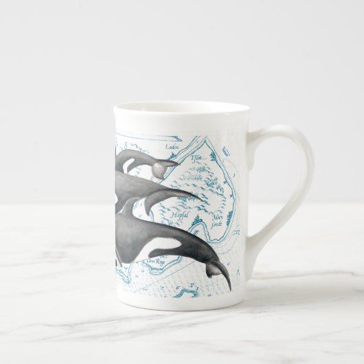 Orca Wale Familie uralt blau Porzellantasse (Rechts)