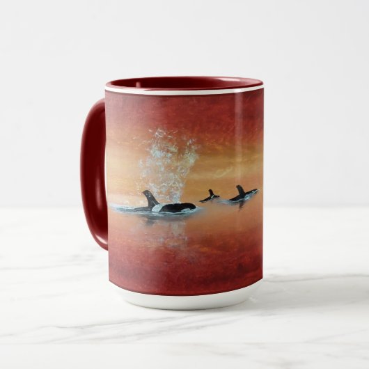 Orca Wale! Tödliche Wale im Sonnenuntergang Tasse (Vorderseite Links)