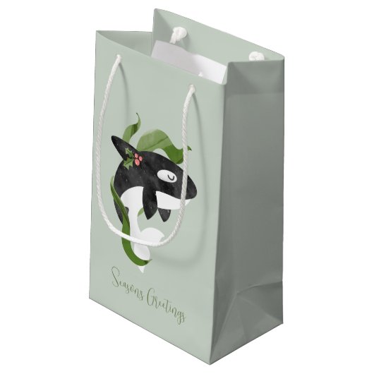 Orca Weihnachtskarte Kleine Geschenktüte (Rückseite Schrägansicht)