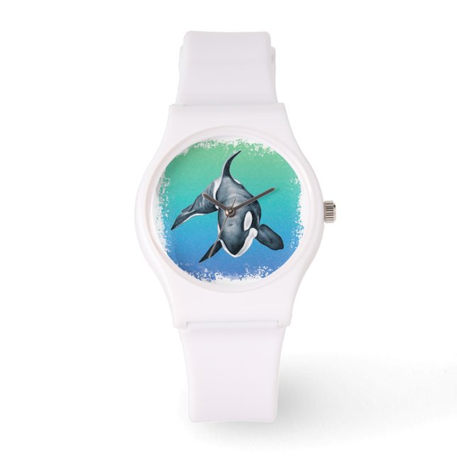 Orca Whale Aquamarines Kristall Armbanduhr (Vorderseite)