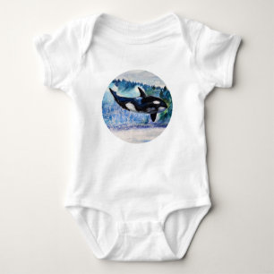 Orca Whale Art Baby Bodysuit Baby Strampler