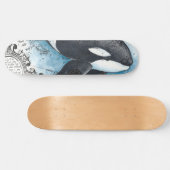Orca Whale Blue Watercolor Nautical Map Skateboard (Horizontal)