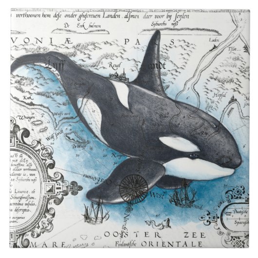 Orca Whale Blue Watercolor Schöne Karte Fliese (Vorderseite)