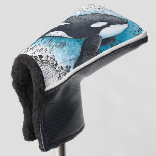 Orca Whale Blue Watercolor Schöne Karte Golf Headcover