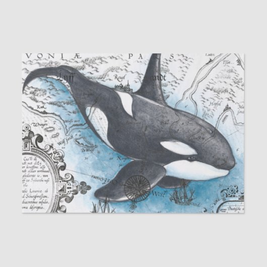 Orca Whale Blue Watercolor Schöne Karte Seidenpapier (Vorderseite)