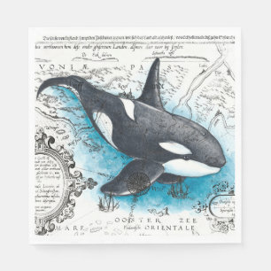 Orca Whale Blue Watercolor Schöne Karte Serviette