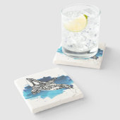 Orca Whale Blue Watercolor Steinuntersetzer (Seitenansicht)