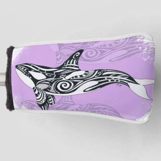 Orca Whale Brushed Tribal Pink Doodle Golf Headcover (Vorderseite)