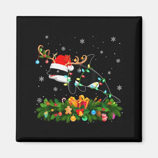 Orca Whale Christmas Lights Reindeer Santa Xmas Ad Magnet (Vorne)