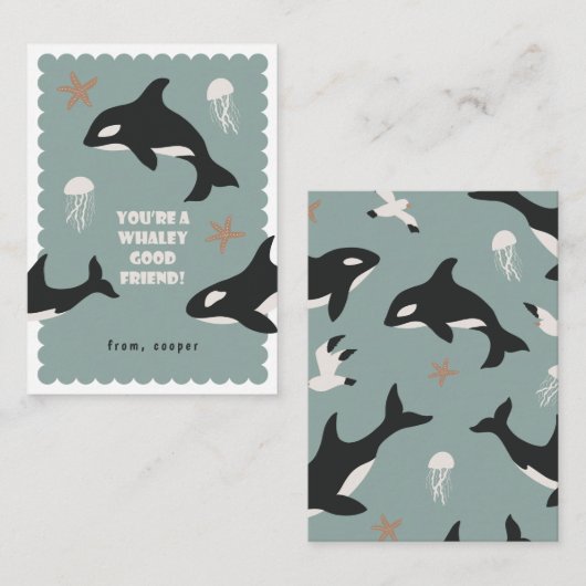Orca Whale Class Valentine Card Begleitkarte (Vorne/Hinten)