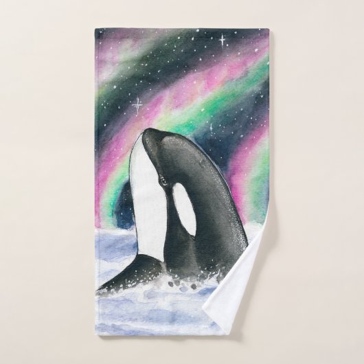 Orca Whale Galaxy Northern Lights Stars Wasserfarb Badhandtuch Set (Handtuch)