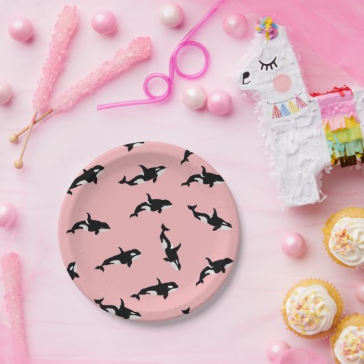 Orca Whale Illustration Pod Muster Ozean Rosa Pappteller (Party)