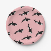 Orca Whale Illustration Pod Muster Ozean Rosa Pappteller (Vorderseite)