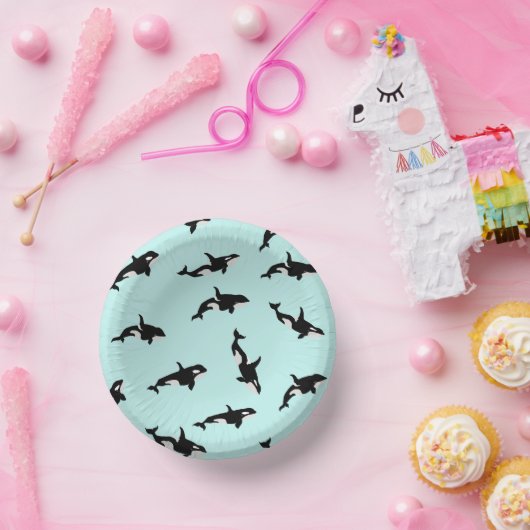 Orca Whale Illustration Pod Pattern Sea Baby Blue Pappteller (Party)