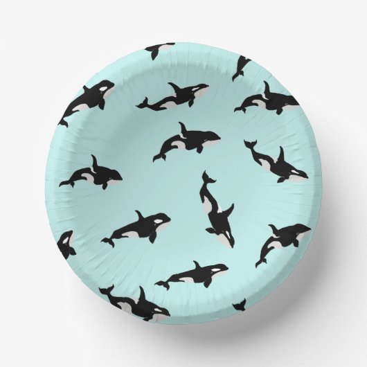Orca Whale Illustration Pod Pattern Sea Baby Blue Pappteller (Vorderseite)