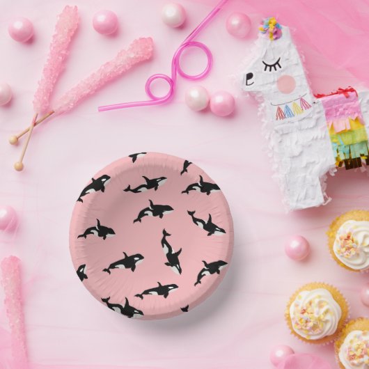 Orca Whale Illustration Pod Pattern Sea Baby Pink Pappteller (Party)
