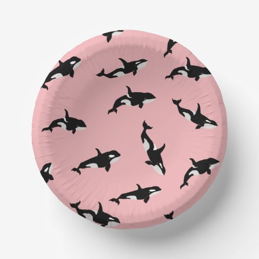 Orca Whale Illustration Pod Pattern Sea Baby Pink Pappteller (Vorderseite)