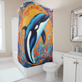 Orca Whale Leaping dekorierter Quilt Block Duschvorhang (Beispiel)