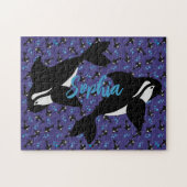 Orca Whale mit Blasen Lila blauer Hintergrund Puzzle (Horizontal)
