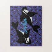 Orca Whale mit Blasen Lila blauer Hintergrund Puzzle (Vertikal)