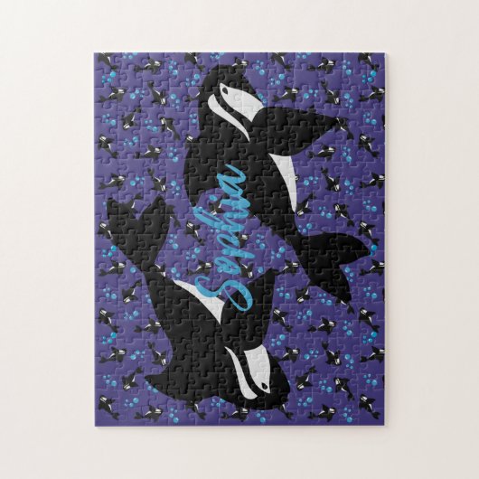 Orca Whale mit Blasen Lila blauer Hintergrund Puzzle (Vertikal)