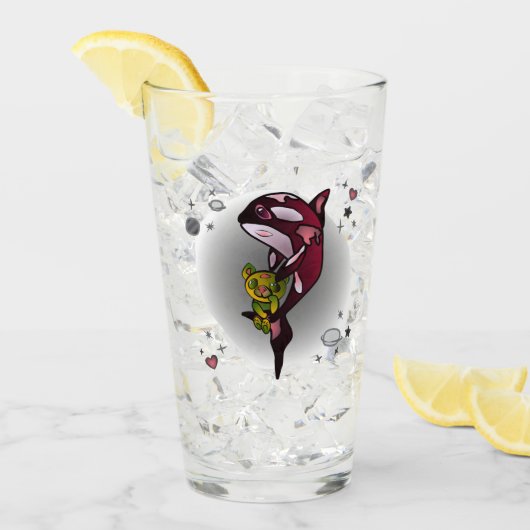 Orca Whale mit Teddy Bear im Space Graphic Design Glas (Vorderseite Ice)