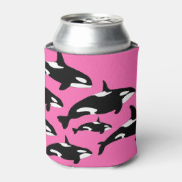 Orca Whale Muster, Schwarz und Weiß auf Hot Pink Dosenkühler