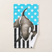 Orca Whale Polka Dot Blue Badhandtuch Set (Handtuch)